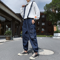 Spring and autumn overalls jeans mens bunches feet loose youth multi-pocket pants trend hip hop ankle-length pants tide