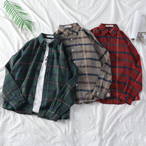 Plaid shirt men and women long-sleeved couple ulzzang Harajuku bf style Korean student ins super fire shirt jacket