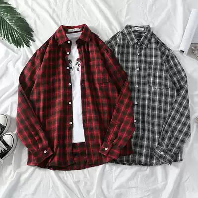 ins Super fire plaid shirt jacket 2021 men's shirt long sleeve Korean trend autumn Harajuku casual tide