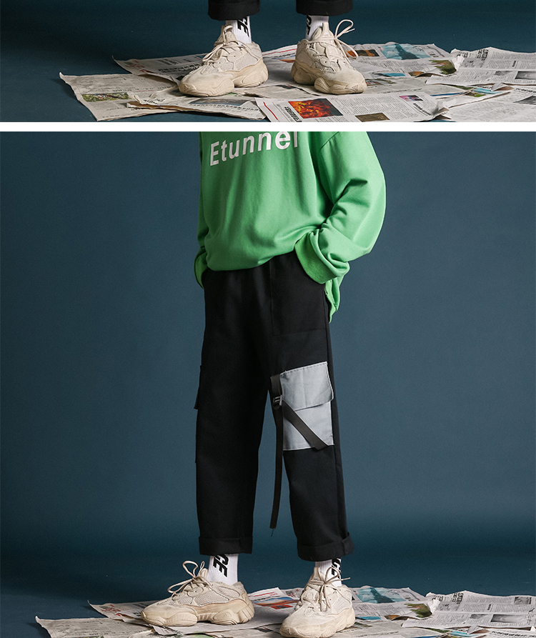 2018 overalls nam thương hiệu mùa thu túi lớn chân rộng in siêu lửa hip-hop gió thẳng quần thường quần jogger kaki
