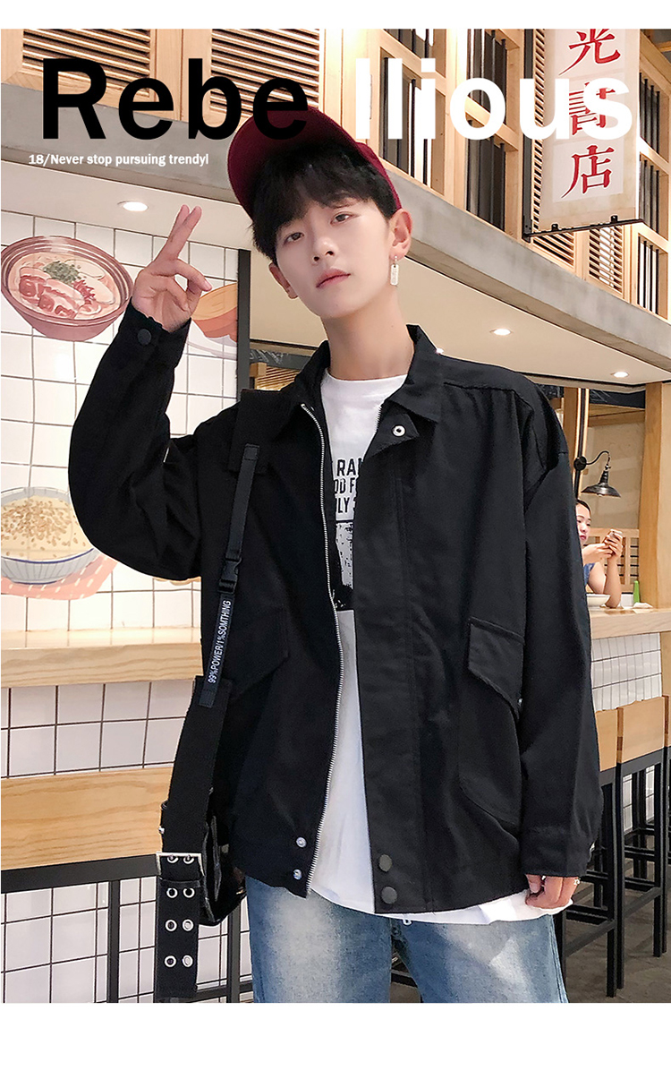 Gangfeng chic dụng cụ áo khoác nam mùa xuân và mùa thu phiên bản Hàn Quốc của xu hướng áo khoác đẹp trai giản dị rắn màu retro quần áo thương hiệu mẫu áo khoác nam đẹp 2019