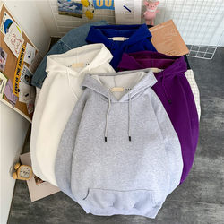 Bf Harajuku Style New Solid Color Sweatshirt for Men and Women, Pullover for Autumn and Winter, Casual Korean Version, Loose Fit, Hooded and Fleece-Lined Hoodie, Trendy