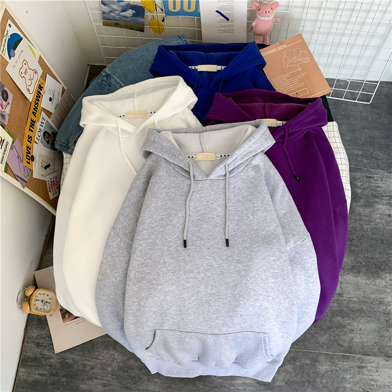 Bf Harajuku Style New Solid Color Sweatshirt for Men and Women, Pullover for Autumn and Winter, Casual Korean Version, Loose Fit, Hooded and Fleece-Lined Hoodie, Trendy Bf Harajuku Style New Solid Color Sweatshirt for Men and Women, Pullover for Autumn and Winter, Casual Korean Version, Loose Fit, Hooded and Fleece-Lined Hoodie, Trendy