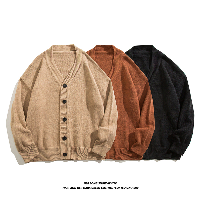 High-End Cardigan V-Neck Knit Sweater for Men and Women, Warm Japanese Retro Solid Color Button Knitwear Base Shirt