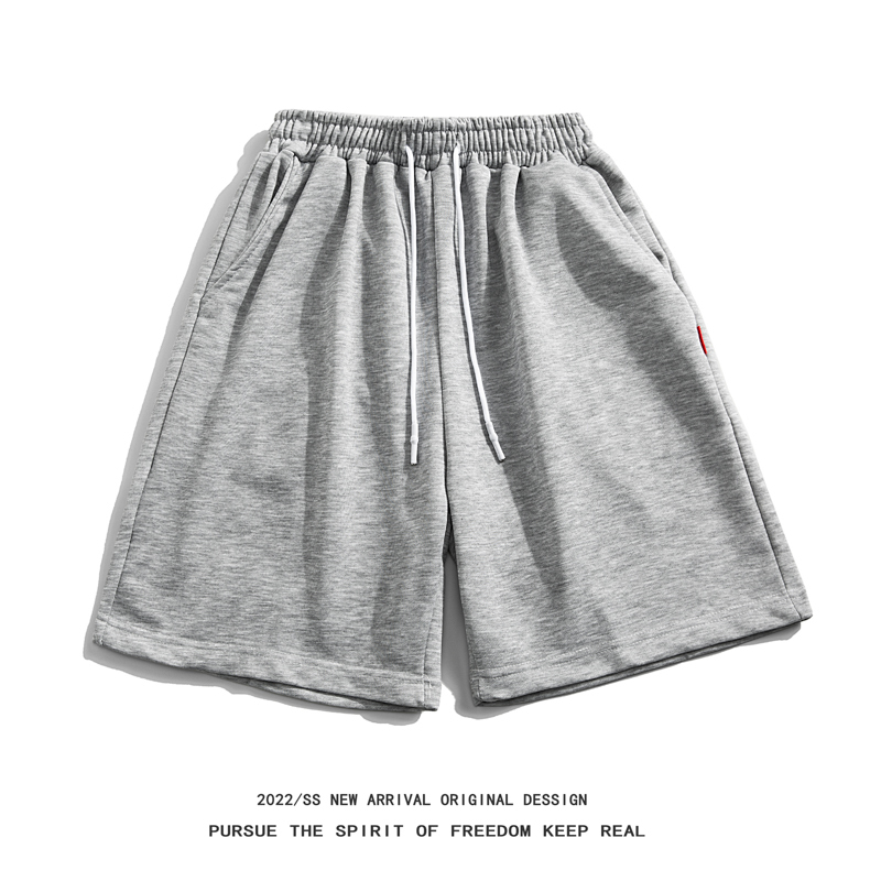 2026 Summer Solid Color Simple Shorts Men's Trendy Brand Loose Bf Casual Trendy Elastic Waist Drawstring Sports Shorts