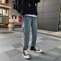 Spring mens new small straight jeans mens Japanese retro youth loose straight long pants tide