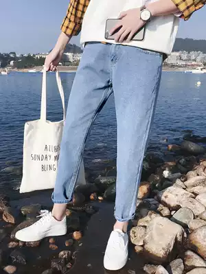 Hong Kong style autumn new straight jeans men's Korean loose and wild Harajuku style bf student nine-point cigarette tube pants