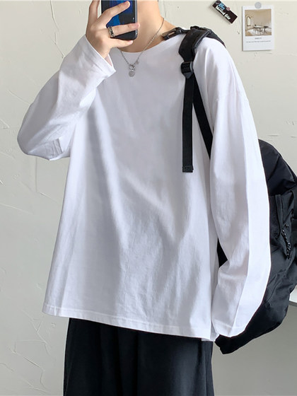 Solid Color Long-Sleeve T-Shirt for Men, Trendy Brand, Autumn Korean Style, Loose Fit, Versatile, Trendy ins Couple Style Base Shirt Top