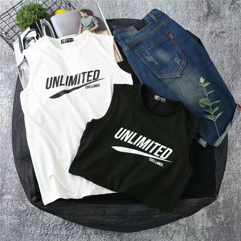 2021 summer fresh simple letter sweat vest men's youth loose crew neck trend sleeveless T-shirt base shirt