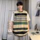 夏季男生背心新款宽松美式个性撞色条纹镂空马甲针织衫坎肩上衣潮