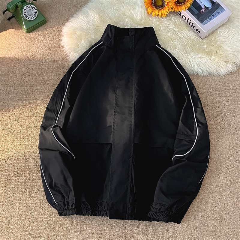 Mountain-Style Windproof and Waterproof Stand-Up Collar Workwear Jacket for Men and Women, American-Style Outdoor Casual Black Sportswear Jacket