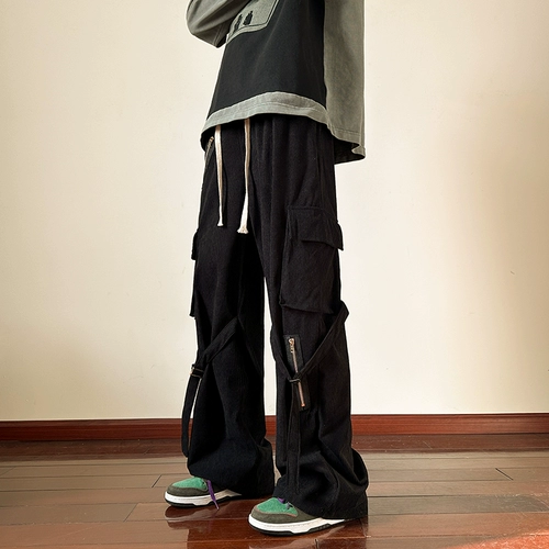 Мужские однотонные штаны, штаны-клёш, европейский стиль, свободный прямой крой