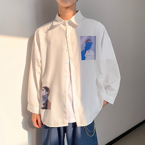 2021 autumn new long sleeve printed shirt mens coat loose Korean version Youth Student trend coat handsome