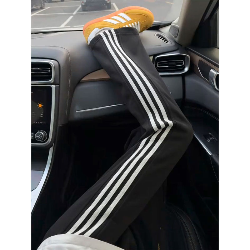 Black Striped Running Sports Pants for Men and Women, Summer Thin Style, American-Style Elastic Waist, Three Stripes, Leg-Lengthening Straight Pants