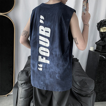 Summer ins waistcoat tie-dye sleeveless t-shirt mens vest loose Korean version of the tide brand couple wild bottoming shirt top
