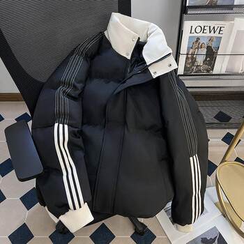 2025 winter contrast color ribbon stand collar down padded jacket for men and women thickened coldproof and warm bread clothes and cotton jackets 2025 winter contrast color ribbon stand collar down padded jacket for men and women thickened coldproof and warm bread clothes and cotton jackets