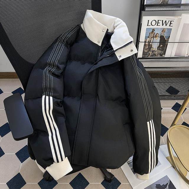2025 Winter Contrast Color Ribbon Stand Collar Down Padded Jacket for Men and Women Thickened Coldproof and Warm Bread Clothes and Cotton Jackets 2025 Winter Contrast Color Ribbon Stand Collar Down Padded Jacket for Men and Women Thickened Coldproof and Warm Bread Clothes and Cotton Jackets