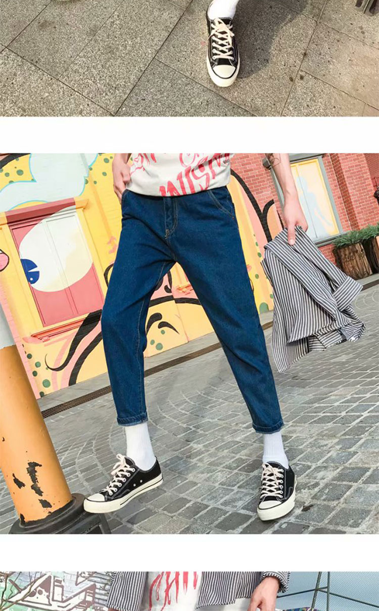Quần jean nam phong cách Harajuku phiên bản Hàn Quốc của quần bf hoang dại gió chín quần học sinh trung học cơ sở xu hướng quần ulzzang quần áo thể thao nam