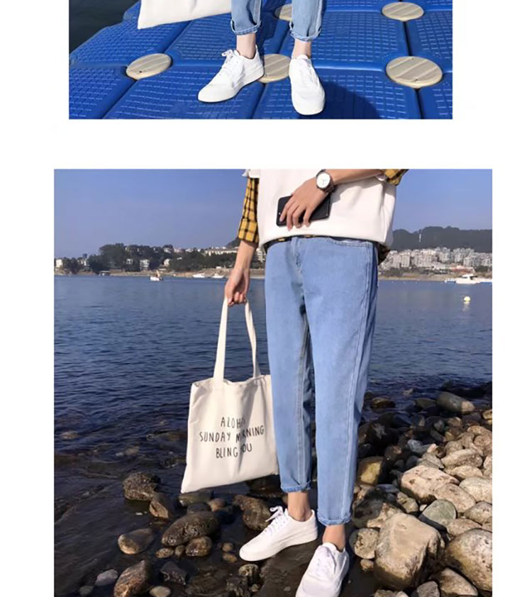 Phong cách Hồng Kông mùa thu quần jean thẳng mới phiên bản nam Hàn Quốc của phong cách bf hoang dã phong cách Harajuku của sinh viên quần dài 9 điểm áo nam