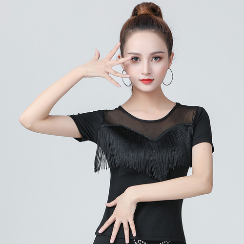 Women's latin dance dresses Adult Modern Dance Top Women&apos;s Latin dance sexy social dance dance dress tassel net gauze training clothes