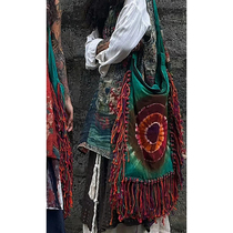 Thai hand-dyed colorful tassel single-room cross-body bag Southeast Asian style retro wasteland wandering womens bag