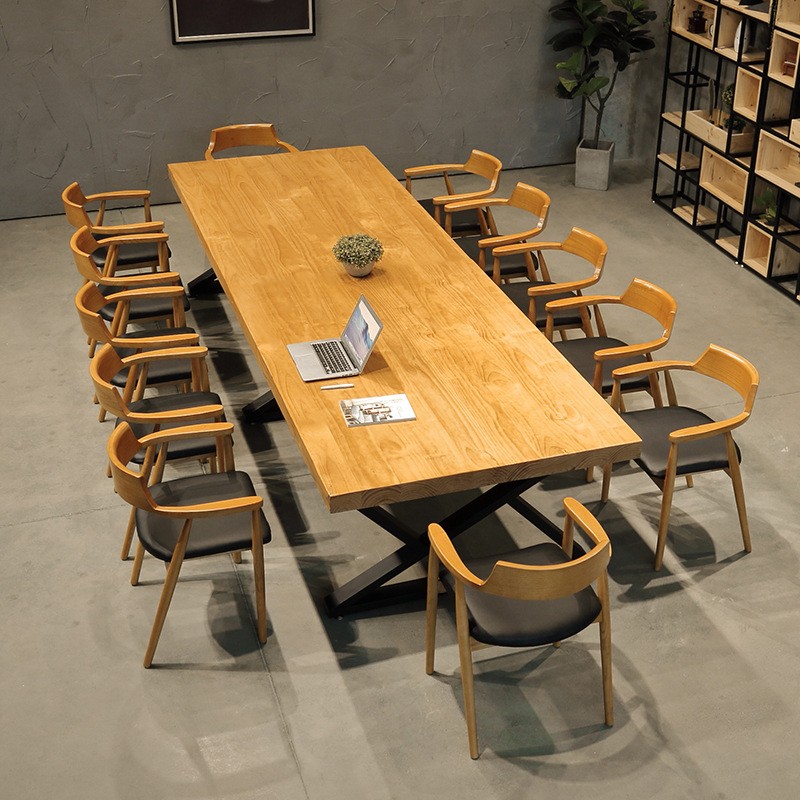Log Solid Wood Meeting Table Long Table Short Table Brief Modern Office Strip Table Bench Large Negotiating Table And Chairs Combination