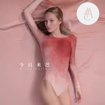 (JAC) just a corpse Margot rose red ink smudged long-sleeved ballet bodysuit yoga