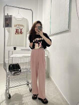 145 short taller high waist cherry blossom water honey peach pink suit straight cylinder wide-legged pants drag ground pants 8 points 9 Korean