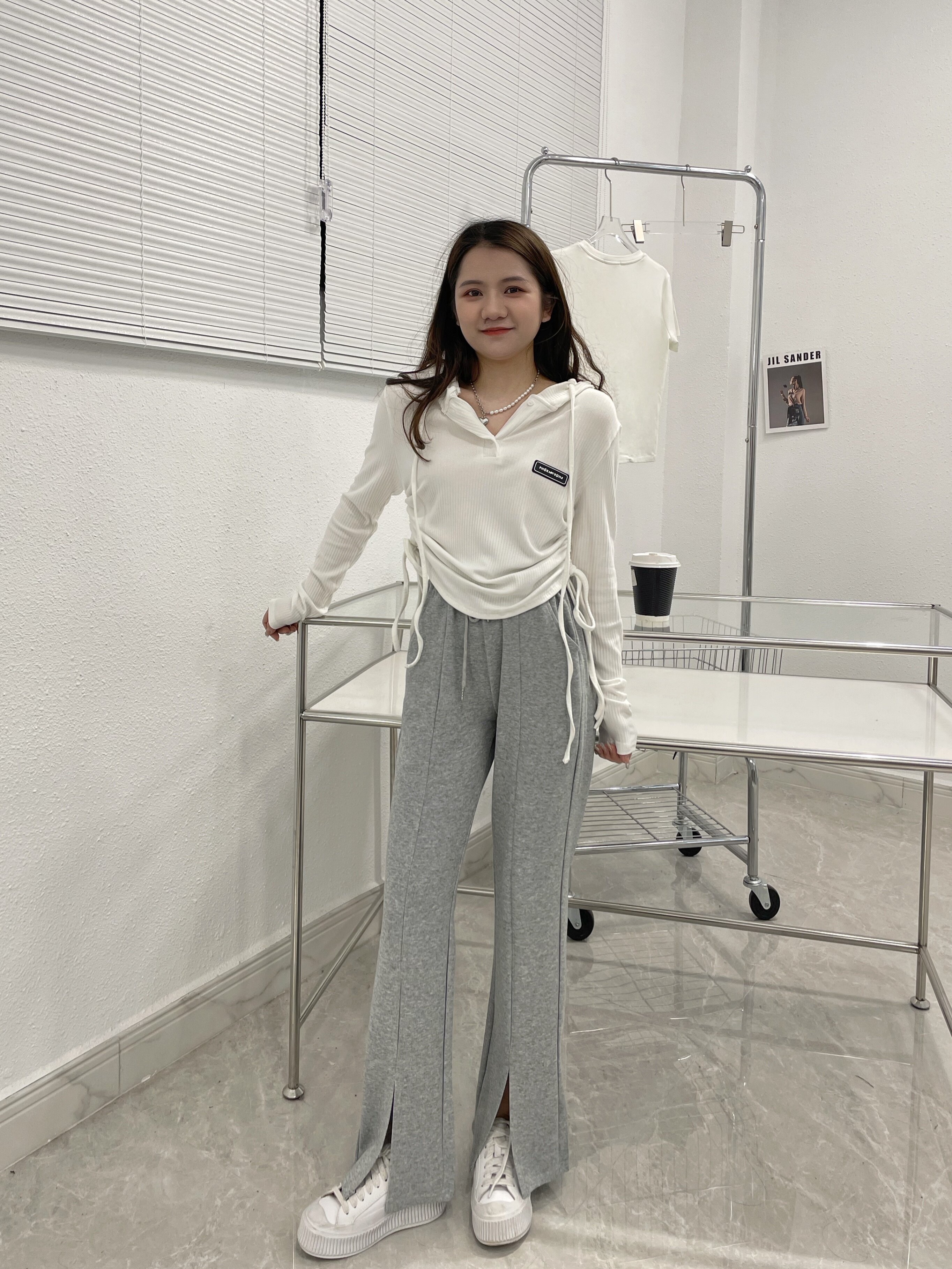 145 small tall waist slit straight sweatpants women's 2022 new eight-point nine-point mopping pants