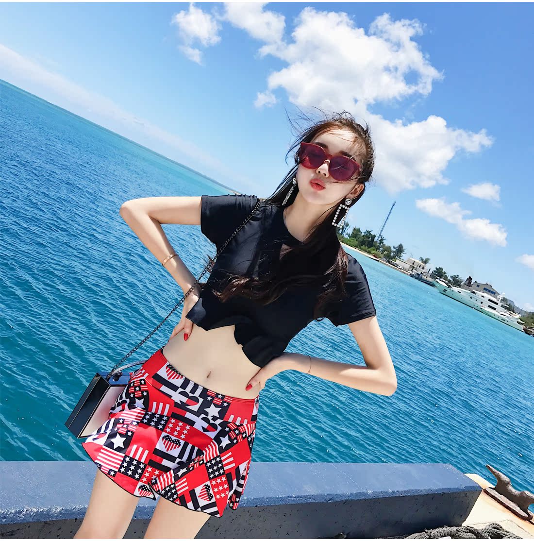 Áo tắm nữ sinh bảo thủ nhỏ nhắn tươi ba mảnh Cô gái Hàn Quốc ngực nhỏ tay ngắn mùa xuân nóng bỏng áo tắm mỏng đồ bơi 2 mảnh đẹp
