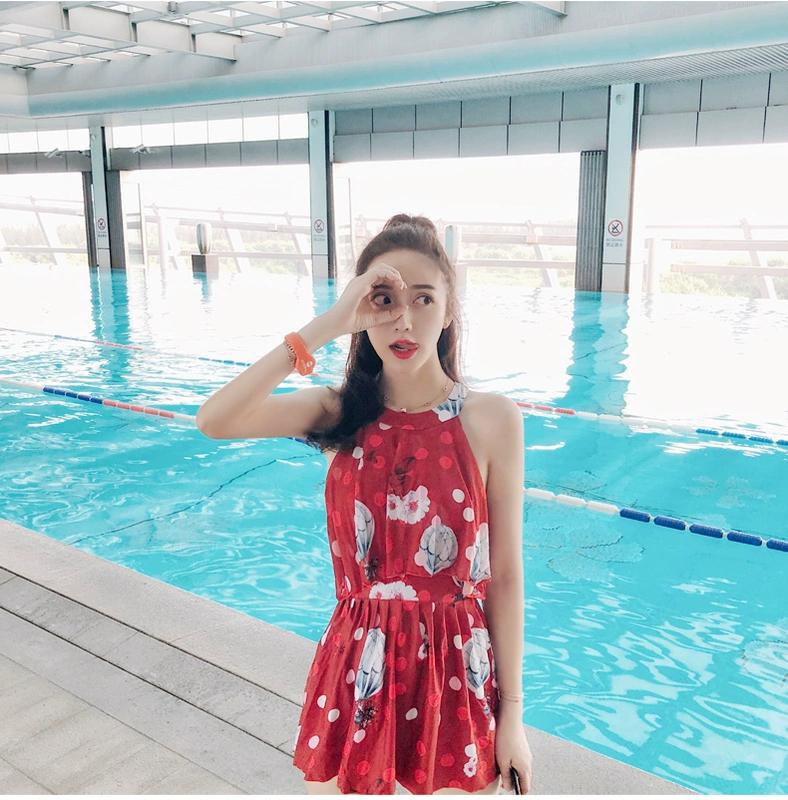 Áo tắm nữ che bụng thon thả học sinh bảo thủ mùa xuân nóng bỏng Hàn Quốc váy đỏ kiểu dáng mảnh hè 	mẫu áo tắm 2 mảnh	