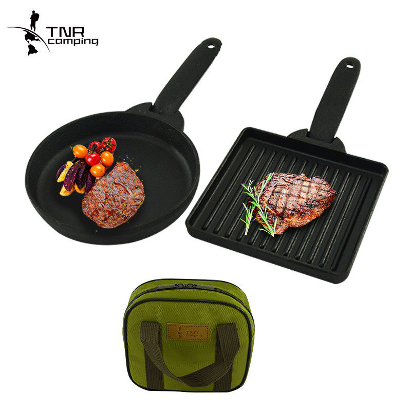 TNR outdoor camping picnic barbecue pot cast iron grill pan frying pan frying pan outdoor cooking utensils portable anti-scalding