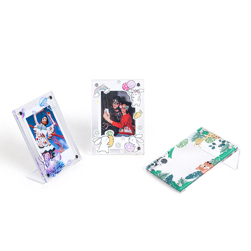 Pat-up universal 3-inch L-type magnetic photo frame cartoon acrylic photo frame swing table small card photo frame photo frame forest rabbit jellyfish pattern transparent photo frame-Taobao