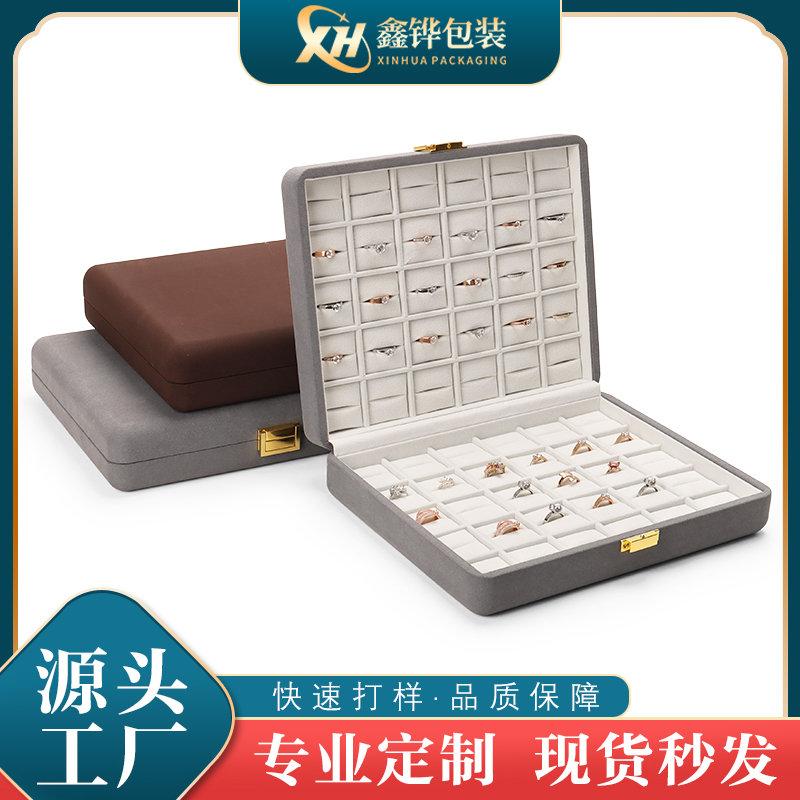 Jewelry Metal Buckle Jewelry Box Square Counter Jewelry Packaging Box Velvet Large Capacity Storage Ring Pendant Box