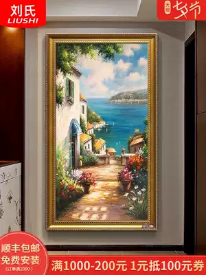 European-style hand-painted oil painting custom porch landscape decorative painting living room vertical hanging painting American aisle Mediterranean landscape