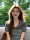 Summer Outfit Set 2026: Very Stylish Navy Collar Striped Knit Top and Straight-Leg Jeans Slimming Set