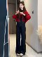 Spring's Stunning Two-Piece Set 2026: a Relaxed and Stylish Outfit with a Red Knit Cardigan and Jeans Set