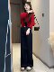Spring's Stunning Two-Piece Set 2026: a Relaxed and Stylish Outfit with a Red Knit Cardigan and Jeans Set