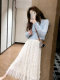 2026 super popular early spring complete set of ootd outfits with temperament and versatile light blue short sweater and skirt suit