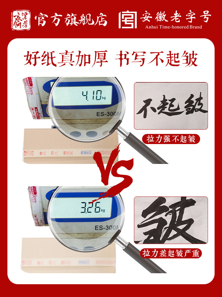 Zifangzhai Anhui Jingxian Raw Rice Paper for Traditional Chinese Painting, Semi-Raw, Semi-Cooked, Thickened, Handmade, Pure Sandalwood Bark Rice Paper, 99.9cm 133.2cm 199.8cm 266.4cm Double-Fold, Special Paper for Calligraphy, Freehand Painting, Landscape, Flower and Bird, Exam Works