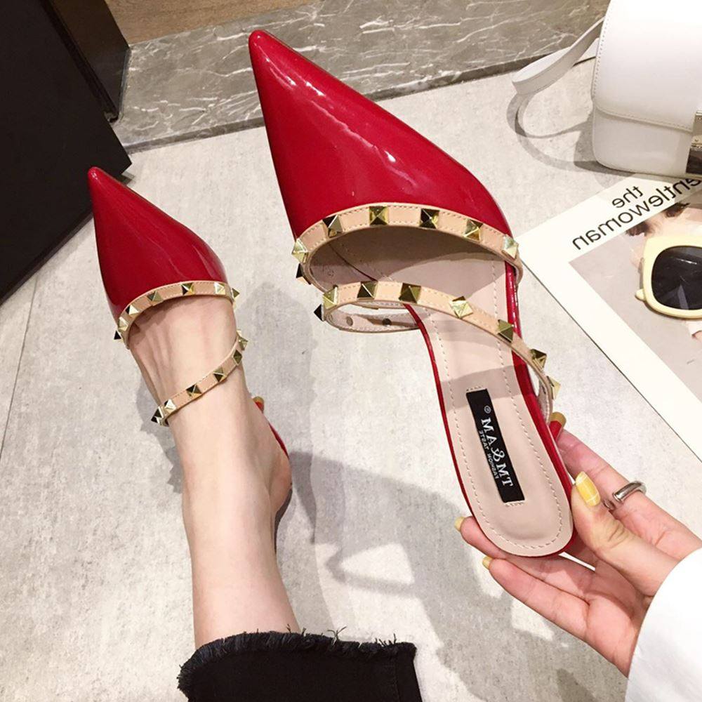 Hong Kong tide brand personality rivet Baotou slippers women's 2022 summer new fashion all-match Muller shoes sexy high heels