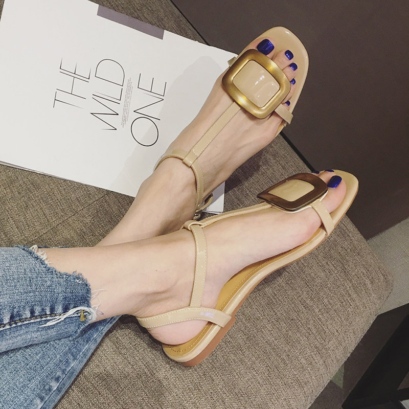 Trendy brand 2022 autumn new sandals women's one-word buckle Korean version all-match leather comfortable flat-bottomed soft-soled Roman shoes