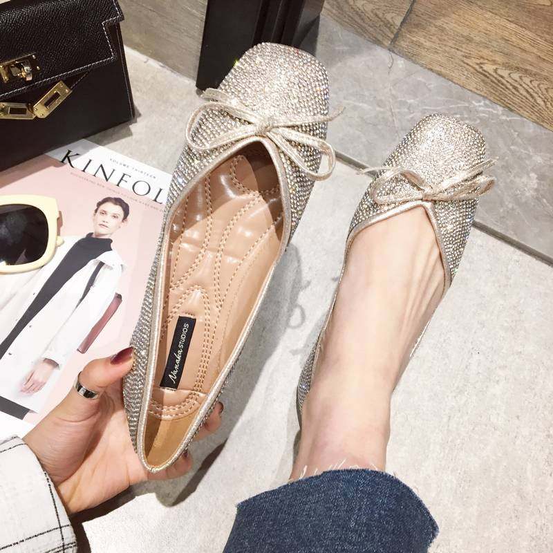 Tide brand Korean version all-match square head shallow rhinestone single shoes women's 2022 autumn new women's shoes soft bottom comfortable scoop shoes women