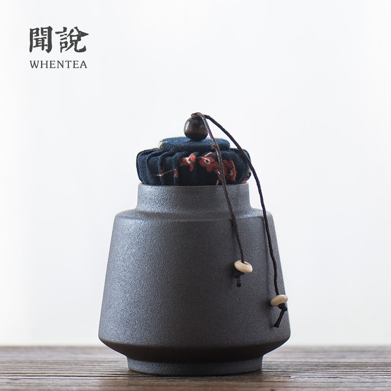 Japanese rust glaze tea cans sealed coarse pottery tea storage tea cans ceramic navy blue cloth models