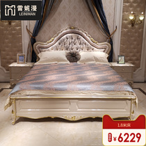 Superior gray American country fabric princess bed 1 8 meters master bedroom French wedding bed European solid wood double Jane European