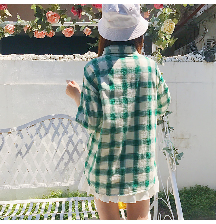 VK旗艦店 韓國學院風格子格紋短袖襯衫短袖上衣