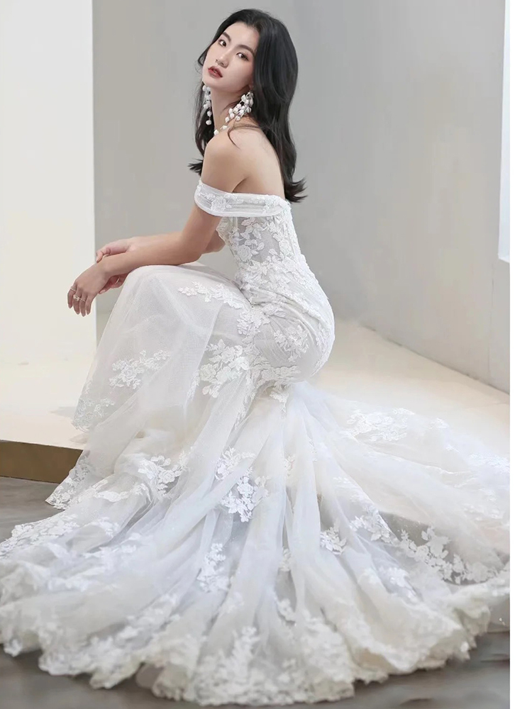Lace wedding dress, summer tube top for bride, garden lights,  Lace wedding dress, summer tube top for bride, garden lights,