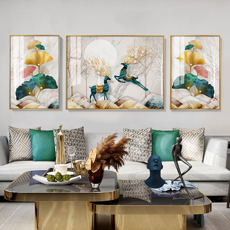Ginkgo leaf diamond painting fortune deer cross stitch 2020 new thread embroidery living room simple modern diamond embroidery triptych