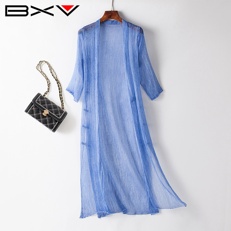 Bxv New Chinese Style Mulberry Silk Cardigan for Women 2026 Summer New Model with Button Closure, Silk Sun Protection Thin Coat, Long Shawl Bxv New Chinese Style Mulberry Silk Cardigan for Women 2026 Summer New Model with Button Closure, Silk Sun Protection Thin Coat, Long Shawl