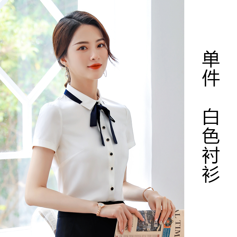 Mùa hè váy chuyên nghiệp hàng đầu nữ tính thời trang ngắn tay bộ áo với bow tie quần áo làm việc quầy lễ tân khách sạn